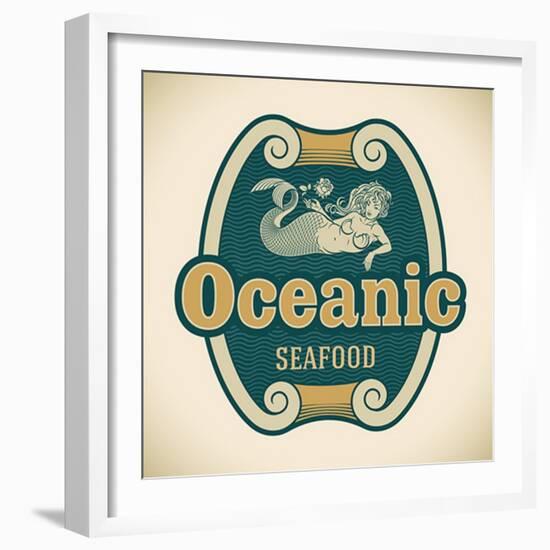 Retro-Styled Seafood Label Including An Image Of Mermaid-Arty-Framed Art Print