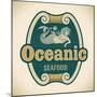 Retro-Styled Seafood Label Including An Image Of Mermaid-Arty-Mounted Art Print