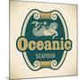 Retro-Styled Seafood Label Including An Image Of Mermaid-Arty-Mounted Art Print