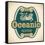 Retro-Styled Seafood Label Including An Image Of Mermaid-Arty-Framed Stretched Canvas