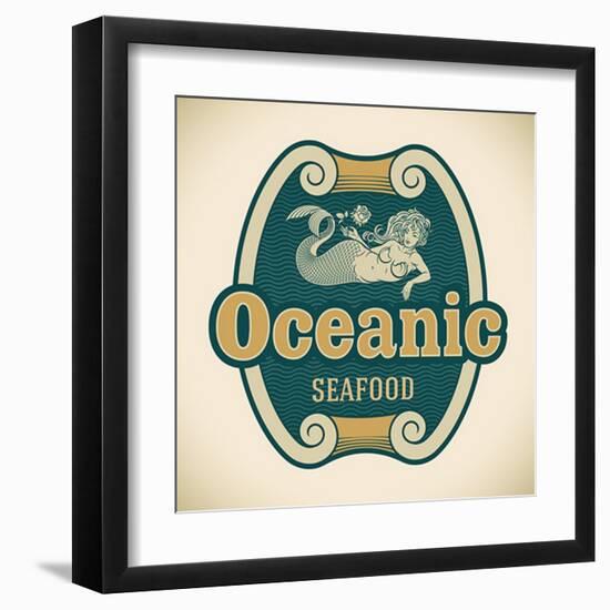 Retro-Styled Seafood Label Including An Image Of Mermaid-Arty-Framed Art Print