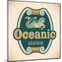 Retro-Styled Seafood Label Including An Image Of Mermaid-Arty-Mounted Art Print