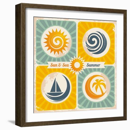 Retro Summer Holiday Poster-Lukeruk-Framed Art Print