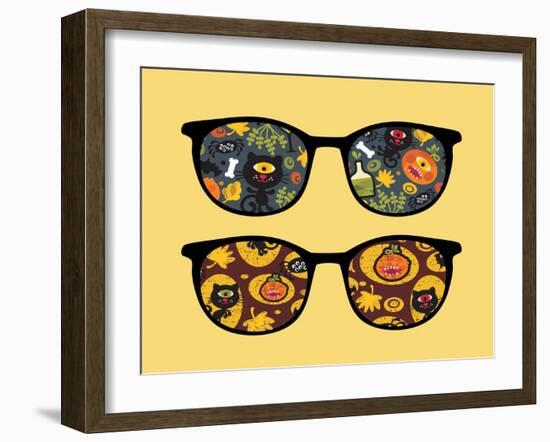 Retro Sunglasses with Halloween Reflection in It.-panova-Framed Art Print