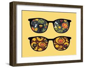 Retro Sunglasses with Halloween Reflection in It.-panova-Framed Art Print