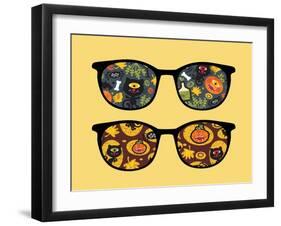 Retro Sunglasses with Halloween Reflection in It.-panova-Framed Art Print