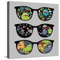 Retro Sunglasses with Monsters Reflection.-panova-Stretched Canvas