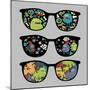 Retro Sunglasses with Monsters Reflection.-panova-Mounted Art Print