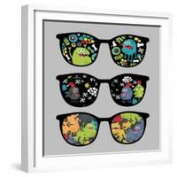 Retro Sunglasses with Monsters Reflection.-panova-Framed Premium Giclee Print