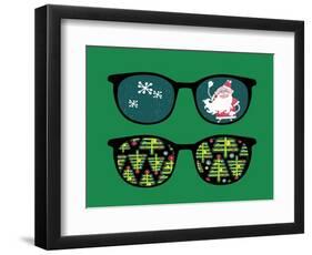 Retro Sunglasses with New Year Reflection in It. Vector Illustration of Accessory - Isolated Eyegla-panova-Framed Art Print