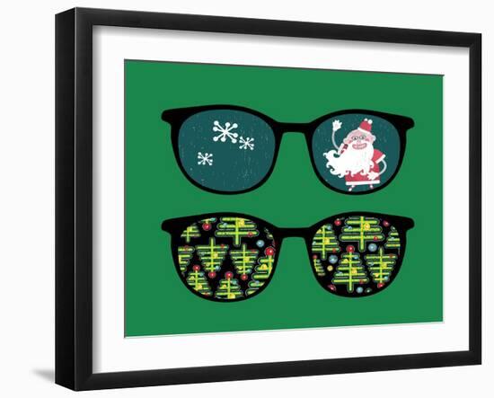 Retro Sunglasses with New Year Reflection in It. Vector Illustration of Accessory - Isolated Eyegla-panova-Framed Art Print