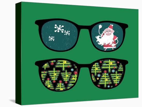 Retro Sunglasses with New Year Reflection in It. Vector Illustration of Accessory - Isolated Eyegla-panova-Stretched Canvas