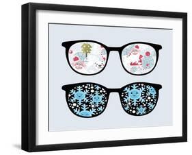 Retro Sunglasses with Winter Reflection in It.-panova-Framed Art Print