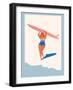 Retro Surfer Girl Carrying Longboard on the Beach-Tasiania-Framed Art Print