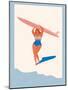 Retro Surfer Girl Carrying Longboard on the Beach-Tasiania-Mounted Art Print