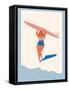 Retro Surfer Girl Carrying Longboard on the Beach-Tasiania-Framed Stretched Canvas