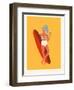 Retro Surfer Girl with Longboard Eating Ice Cream-Tasiania-Framed Art Print