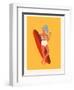 Retro Surfer Girl with Longboard Eating Ice Cream-Tasiania-Framed Art Print