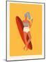 Retro Surfer Girl with Longboard Eating Ice Cream-Tasiania-Mounted Art Print