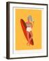 Retro Surfer Girl with Longboard Eating Ice Cream-Tasiania-Framed Art Print