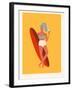 Retro Surfer Girl with Longboard Eating Ice Cream-Tasiania-Framed Art Print