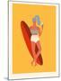 Retro Surfer Girl with Longboard Eating Ice Cream-Tasiania-Mounted Art Print