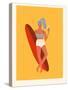 Retro Surfer Girl with Longboard Eating Ice Cream-Tasiania-Stretched Canvas