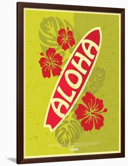 Retro Surfing Typographical Poster with Place for Text for Your Design. Vector Illustration.-Zakharchenko Anna-Framed Art Print