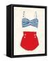 Retro Swimwear IV Newsprint-Emily Adams-Framed Stretched Canvas