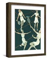 Retro Tennis Poster, Woman's Doubles Match-null-Framed Art Print