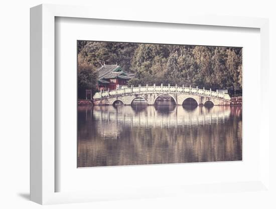 Retro Toned Picture of Suocui Bridge, Lijiang, China.-Maciej Bledowski-Framed Photographic Print