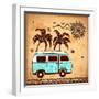 Retro Travel Bus with Vintage Background-transiastock-Framed Art Print