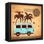 Retro Travel Bus with Vintage Background-transiastock-Framed Stretched Canvas