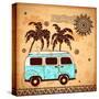 Retro Travel Bus with Vintage Background-transiastock-Stretched Canvas