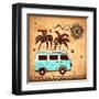 Retro Travel Bus with Vintage Background-transiastock-Framed Art Print