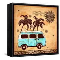 Retro Travel Bus with Vintage Background-transiastock-Framed Stretched Canvas