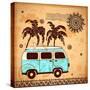 Retro Travel Bus with Vintage Background-transiastock-Stretched Canvas