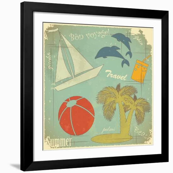 Retro Travel Postcard-elfivetrov-Framed Art Print