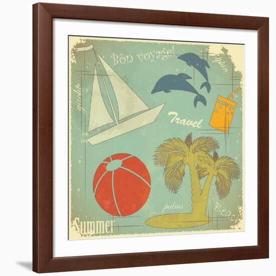 Retro Travel Postcard-elfivetrov-Framed Art Print