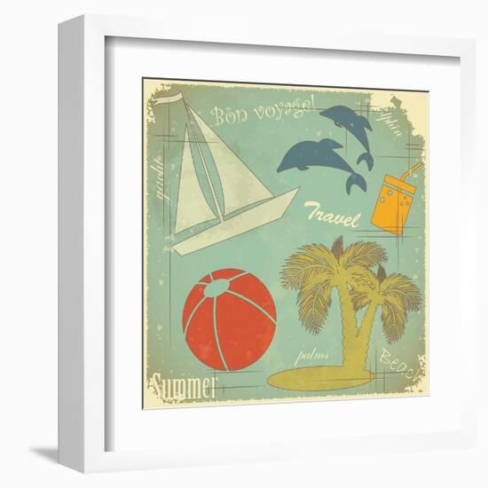 Retro Travel Postcard-elfivetrov-Framed Art Print