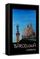 Retro Vintage Poster of Barcelona with Columbus-Markus Bleichner-Framed Stretched Canvas