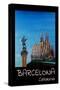 Retro Vintage Poster of Barcelona with Columbus-Markus Bleichner-Stretched Canvas