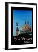 Retro Vintage Poster of Barcelona with Columbus-Markus Bleichner-Framed Art Print