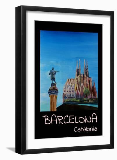 Retro Vintage Poster of Barcelona with Columbus-Markus Bleichner-Framed Art Print