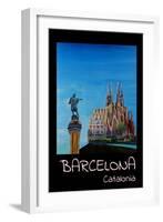 Retro Vintage Poster of Barcelona with Columbus-Markus Bleichner-Framed Art Print