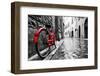 Retro Vintage Red Bike on Cobblestone Street in the Old Town. Color in Black and White. Old Charmin-Michal Bednarek-Framed Premium Photographic Print