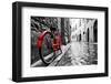 Retro Vintage Red Bike on Cobblestone Street in the Old Town. Color in Black and White. Old Charmin-Michal Bednarek-Framed Photographic Print