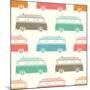 Retro, Vintage, Travel, Camper Van, with Surfing Board, Seamless Pattern. Vector Illustration.-Aleksandrs Bondars-Mounted Art Print