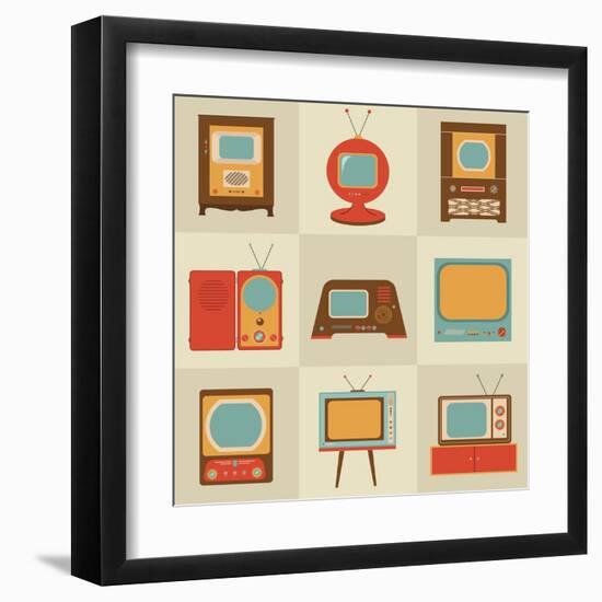 Retro Vintage Tv Set-vector pro-Framed Art Print