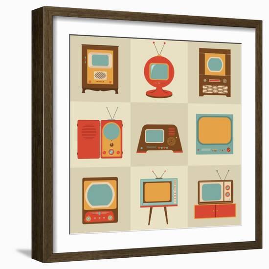Retro Vintage Tv Set-vector pro-Framed Art Print